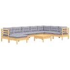9-tlg. Garten-Lounge-Set mit Grauen Kissen Kiefer Massivholz