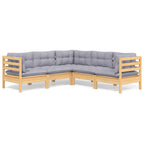 5-tlg. Garten-Lounge-Set mit Grauen Kissen Kiefer Massivholz