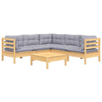 6-tlg. Garten-Lounge-Set mit Grauen Kissen Kiefer Massivholz