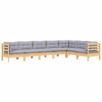 7-tlg. Garten-Lounge-Set mit Grauen Kissen Kiefer Massivholz
