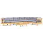 8-tlg. Garten-Lounge-Set mit Grauen Kissen Kiefer Massivholz