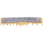 8-tlg. Garten-Lounge-Set mit Grauen Kissen Kiefer Massivholz