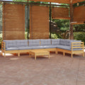 8-tlg. Garten-Lounge-Set mit Grauen Kissen Kiefer Massivholz