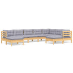 9-tlg. Garten-Lounge-Set mit Grauen Kissen Kiefer Massivholz