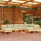 9-tlg. Garten-Lounge-Set mit Creme Kissen Massivholz Kiefer