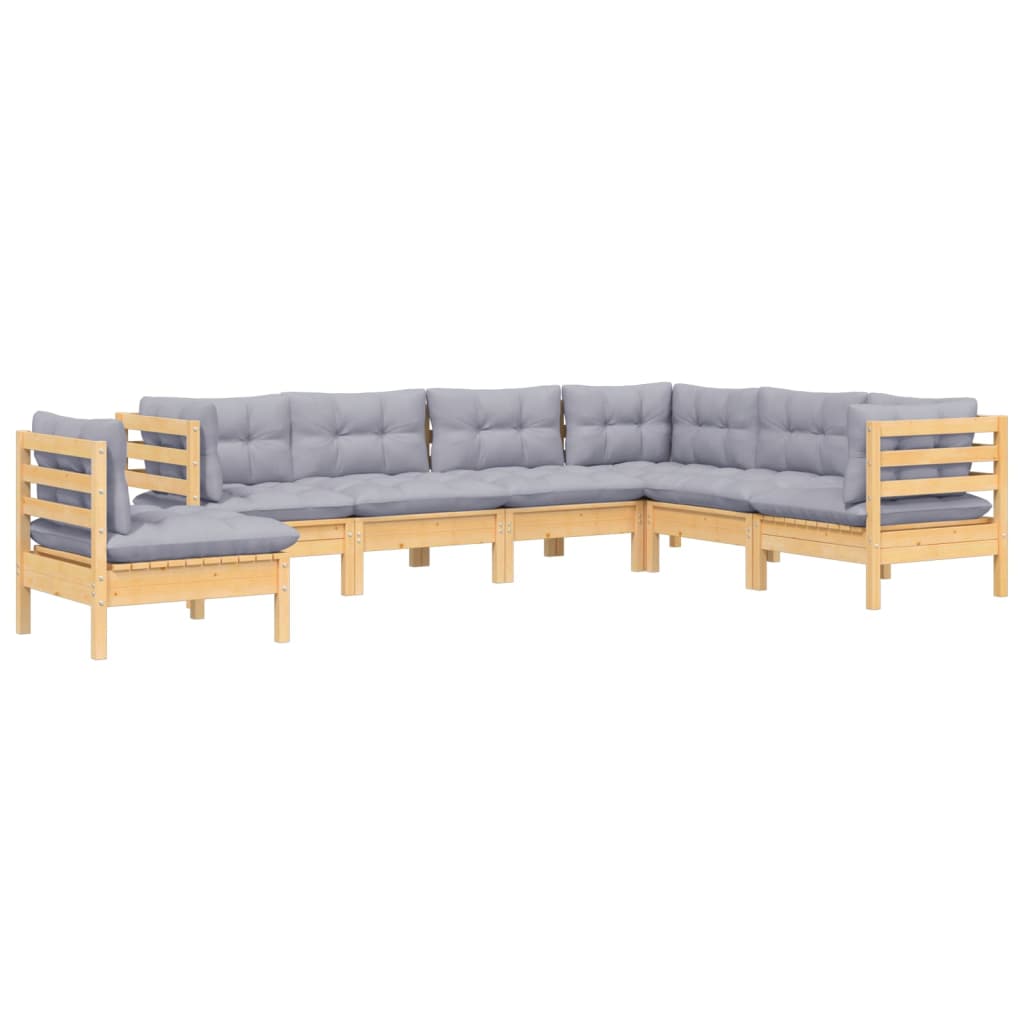 7-tlg. Garten-Lounge-Set mit Grauen Kissen Kiefer Massivholz