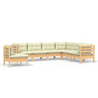 7-tlg. Garten-Lounge-Set mit Creme Kissen Massivholz Kiefer