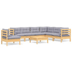 8-tlg. Garten-Lounge-Set mit Grauen Kissen Kiefer Massivholz