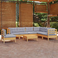 8-tlg. Garten-Lounge-Set mit Grauen Kissen Kiefer Massivholz
