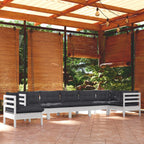 8-tlg. Garten-Lounge-Set mit Kissen Weiß Kiefer Massivholz