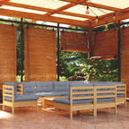 10-tlg. Garten-Lounge-Set mit Grauen Kissen Kiefer Massivholz