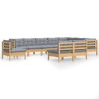 10-tlg. Garten-Lounge-Set mit Grauen Kissen Kiefer Massivholz