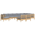 10-tlg. Garten-Lounge-Set mit Grauen Kissen Kiefer Massivholz