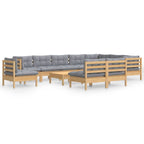 11-tlg. Garten-Lounge-Set mit Grauen Kissen Kiefer Massivholz