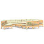 11-tlg. Garten-Lounge-Set mit Creme Kissen Massivholz Kiefer