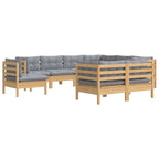 9-tlg. Garten-Lounge-Set mit Grauen Kissen Kiefer Massivholz