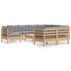 10-tlg. Garten-Lounge-Set mit Grauen Kissen Kiefer Massivholz