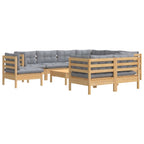 10-tlg. Garten-Lounge-Set mit Grauen Kissen Kiefer Massivholz