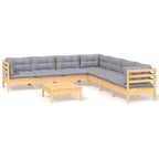 8-tlg. Garten-Lounge-Set mit Grauen Kissen Kiefer Massivholz