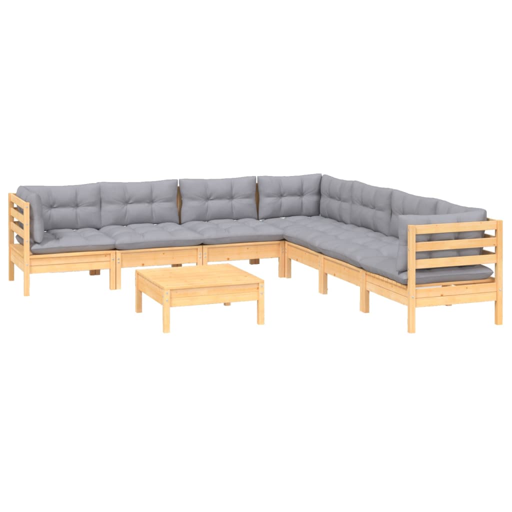 8-tlg. Garten-Lounge-Set mit Grauen Kissen Kiefer Massivholz