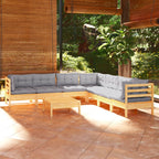 8-tlg. Garten-Lounge-Set mit Grauen Kissen Kiefer Massivholz