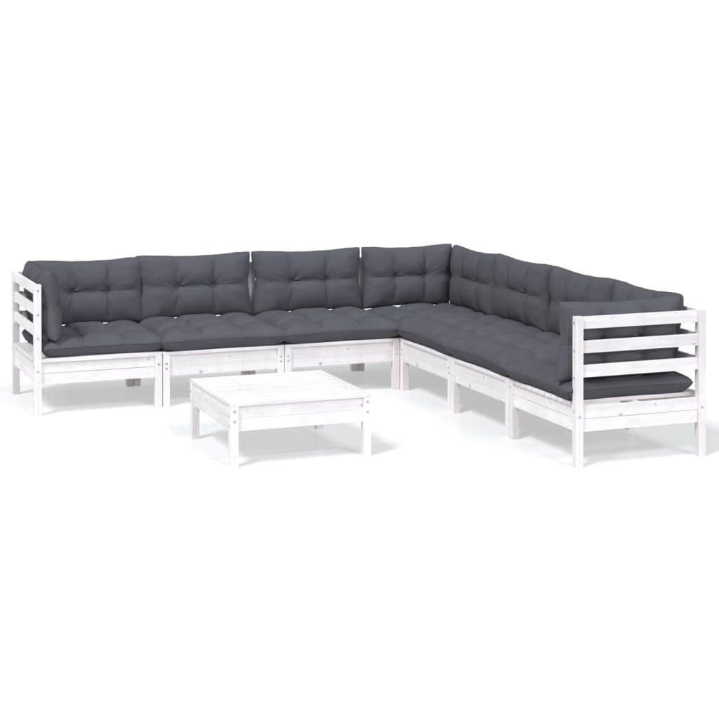 8-tlg. Garten-Lounge-Set mit Kissen Weiß Kiefer Massivholz