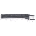 9-tlg. Garten-Lounge-Set mit Kissen Weiß Kiefer Massivholz