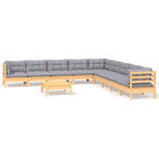 10-tlg. Garten-Lounge-Set mit Grauen Kissen Kiefer Massivholz