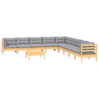 10-tlg. Garten-Lounge-Set mit Grauen Kissen Kiefer Massivholz