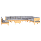 11-tlg. Garten-Lounge-Set mit Grauen Kissen Massivholz Kiefer