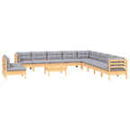 12-tlg. Garten-Lounge-Set mit Grauen Kissen Massivholz Kiefer