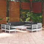 12-tlg. Garten-Lounge-Set mit Kissen Weiß Massivholz Kiefer