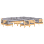 14-tlg. Garten-Lounge-Set mit Grauen Kissen Massivholz Kiefer