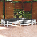14-tlg. Garten-Lounge-Set mit Kissen Weiß Massivholz Kiefer