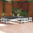 14-tlg. Garten-Lounge-Set mit Kissen Weiß Massivholz Kiefer