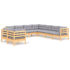 9-tlg. Garten-Lounge-Set mit Grauen Kissen Massivholz Kiefer