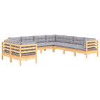 9-tlg. Garten-Lounge-Set mit Grauen Kissen Massivholz Kiefer