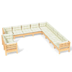 11-tlg. Garten-Lounge-Set mit Creme Kissen Massivholz Kiefer