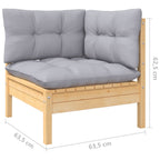 12-tlg. Garten-Lounge-Set mit Grauen Kissen Massivholz Kiefer