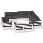 12-tlg. Garten-Lounge-Set mit Kissen Weiß Massivholz Kiefer