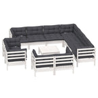 12-tlg. Garten-Lounge-Set mit Kissen Weiß Massivholz Kiefer