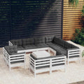 12-tlg. Garten-Lounge-Set mit Kissen Weiß Massivholz Kiefer