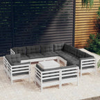 12-tlg. Garten-Lounge-Set mit Kissen Weiß Massivholz Kiefer