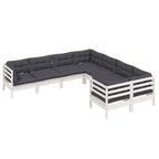 8-tlg. Garten-Lounge-Set mit Kissen Weiß Massivholz Kiefer