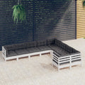 9-tlg. Garten-Lounge-Set mit Kissen Weiß Kiefernholz