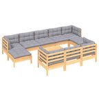 11-tlg. Garten-Lounge-Set mit Grauen Kissen Kiefer Massivholz