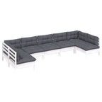 7-tlg. Garten-Lounge-Set mit Kissen Weiß Kiefer Massivholz