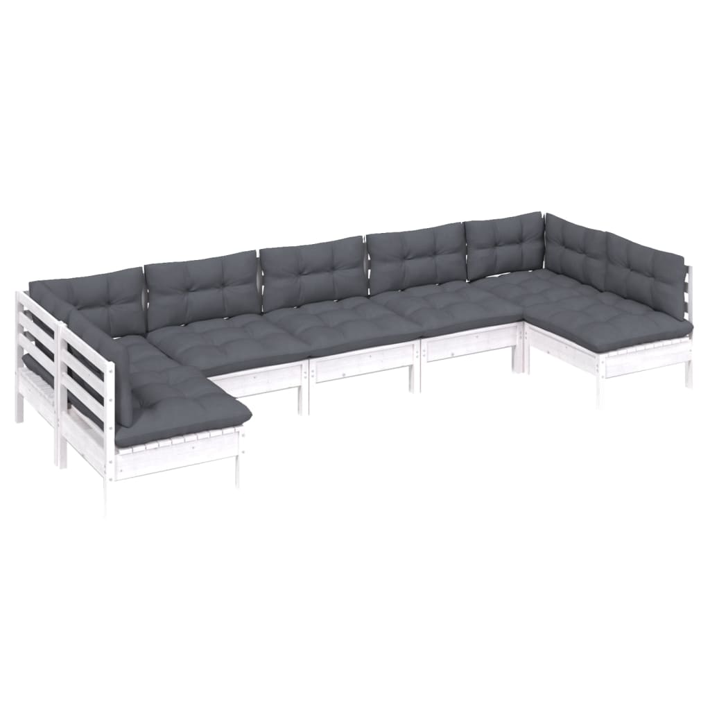 7-tlg. Garten-Lounge-Set mit Kissen Weiß Kiefer Massivholz