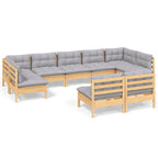 9-tlg. Garten-Lounge-Set mit Grauen Kissen Kiefer Massivholz
