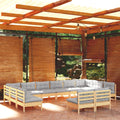 12-tlg. Garten-Lounge-Set mit Grauen Kissen Kiefer Massivholz